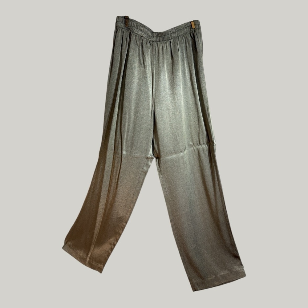 Vintage 2 PC Satin Feel Pants Suit Jacket Vest Combo Pewter Color Floral 10P - Picture 6 of 11